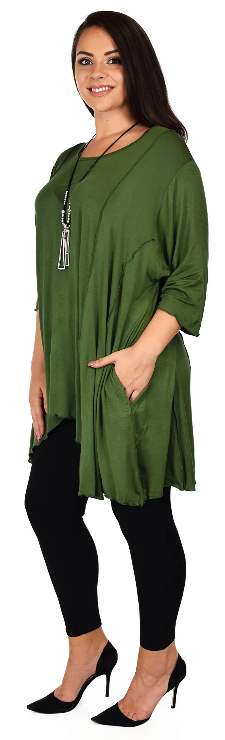 Plus Size Asymmetrical Fishtail Tunic Top w/Side Pockets
