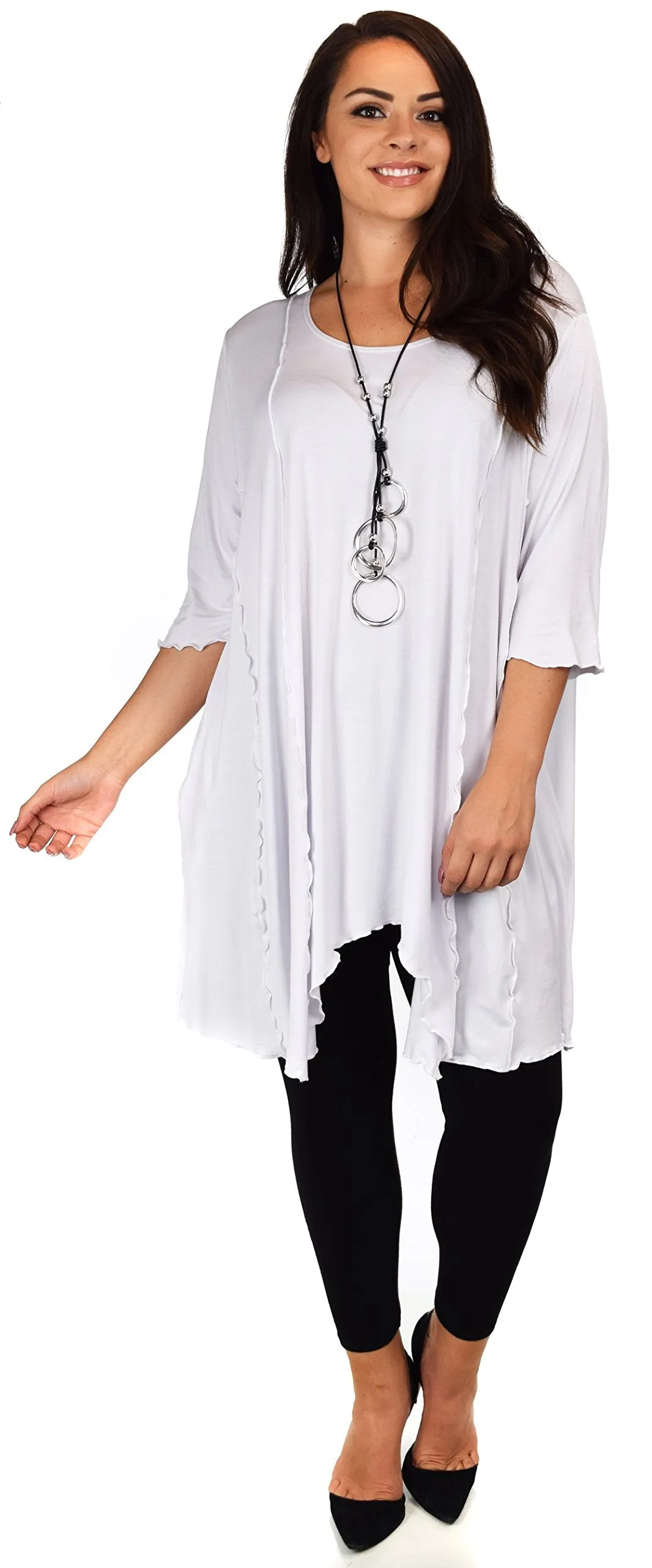 Plus Size Asymmetrical Fishtail Tunic Top w/Side Pockets