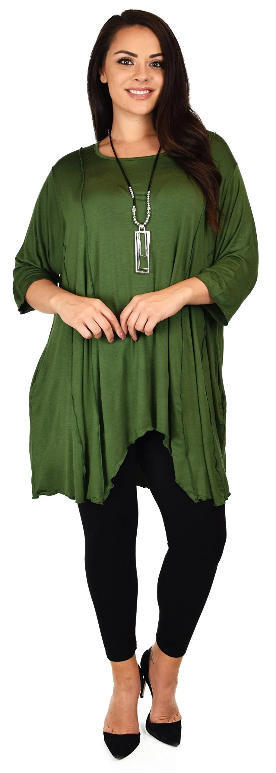 Plus Size Asymmetrical Fishtail Tunic Top w/Side Pockets