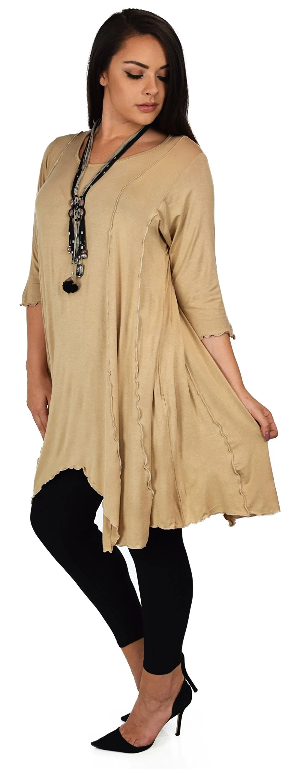 Plus Size Asymmetrical Fishtail Tunic Top w/Side Pockets