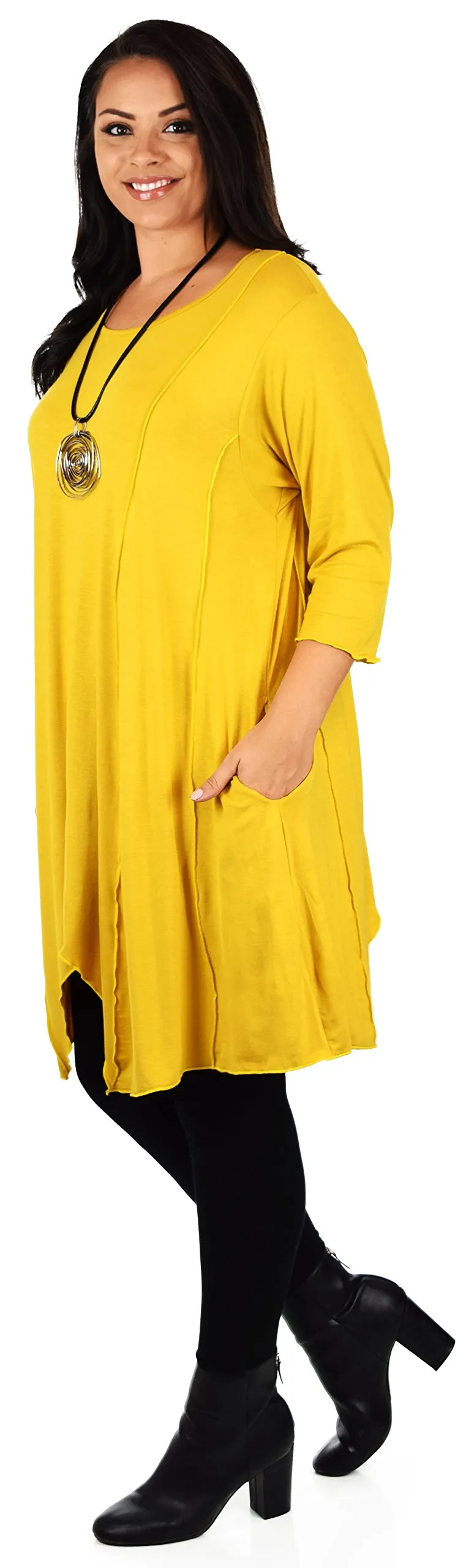 Plus Size Asymmetrical Fishtail Tunic Top w/Side Pockets