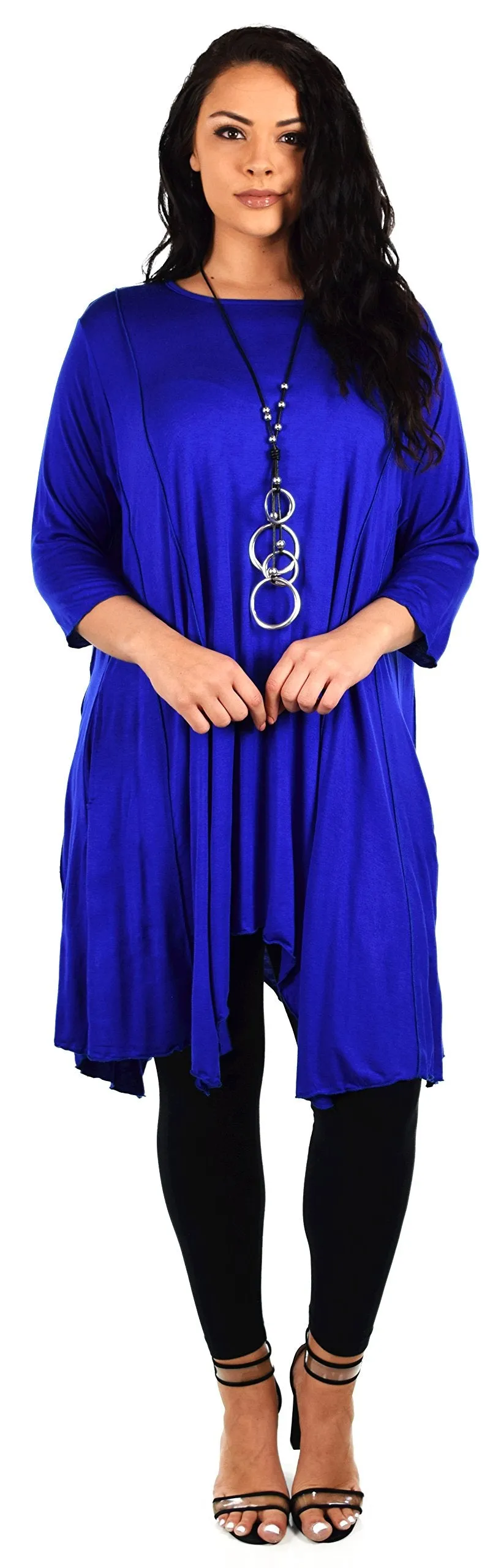 Plus Size Asymmetrical Fishtail Tunic Top w/Side Pockets