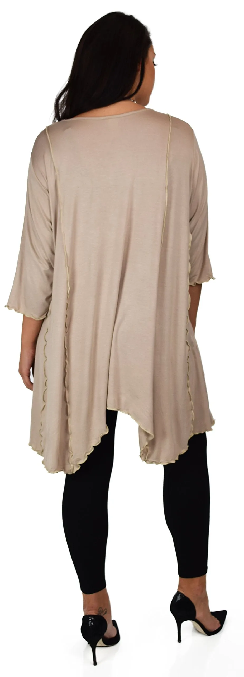 Plus Size Asymmetrical Fishtail Tunic Top w/Side Pockets