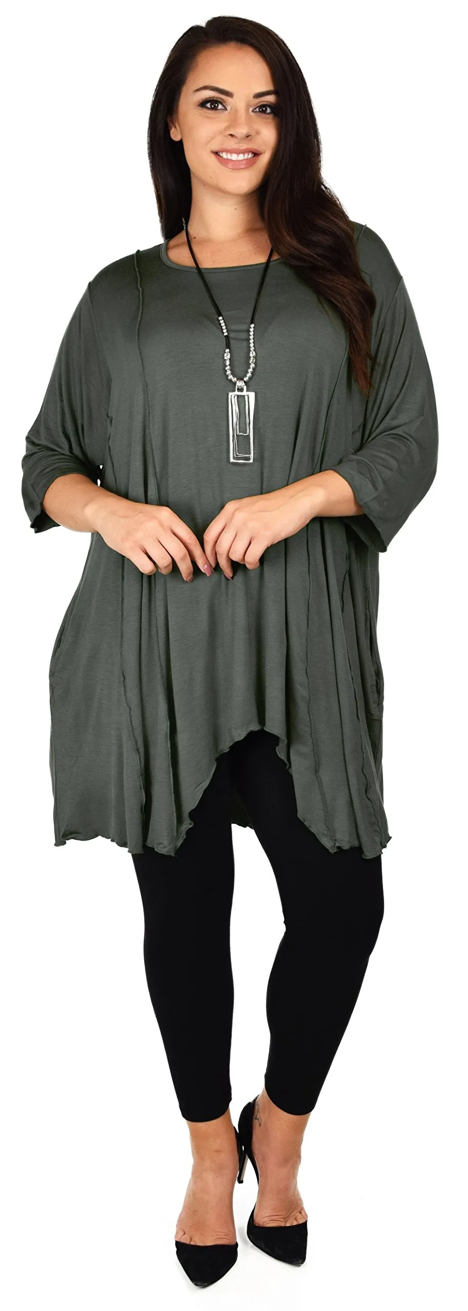 Plus Size Asymmetrical Fishtail Tunic Top w/Side Pockets