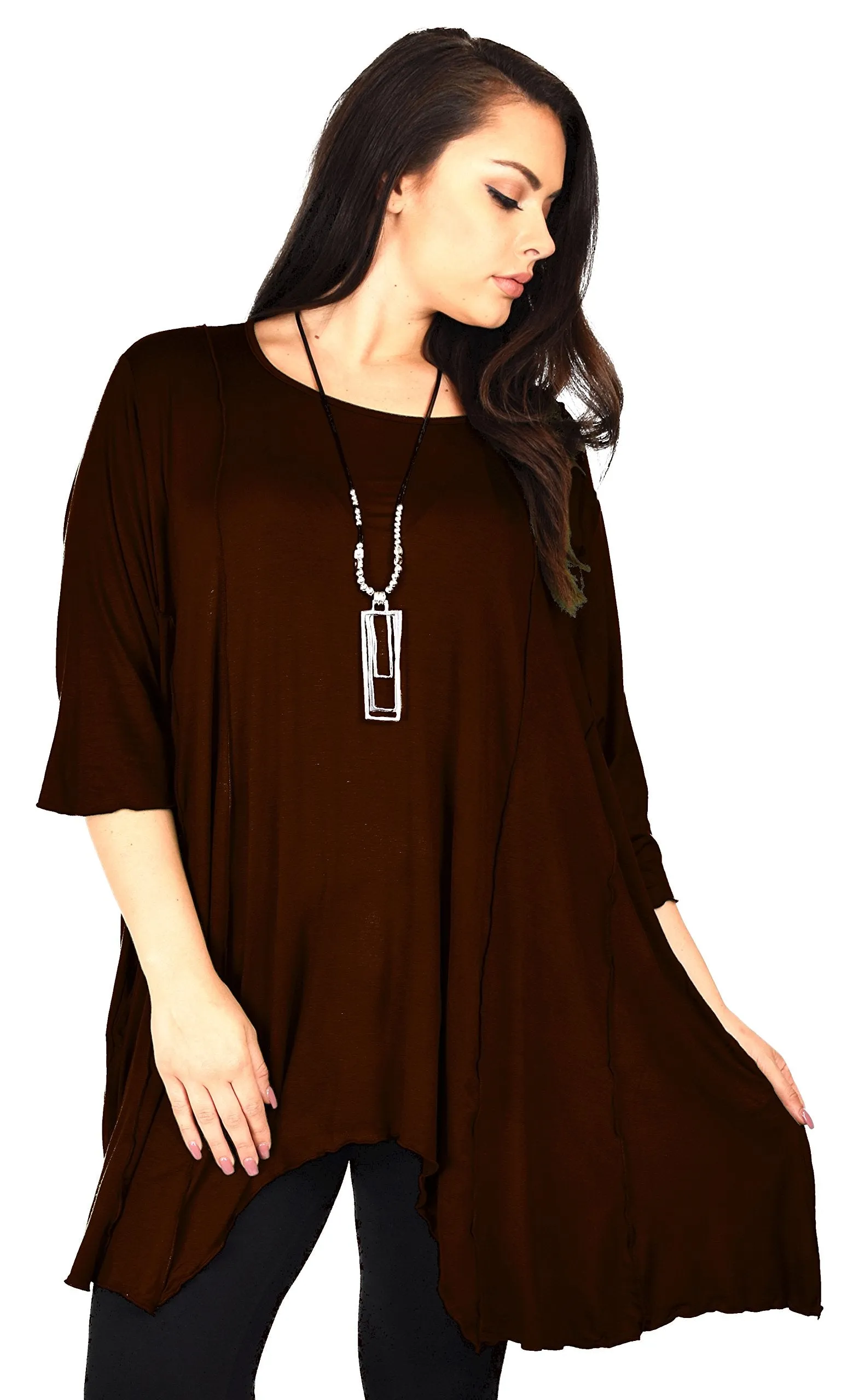 Plus Size Asymmetrical Fishtail Tunic Top w/Side Pockets