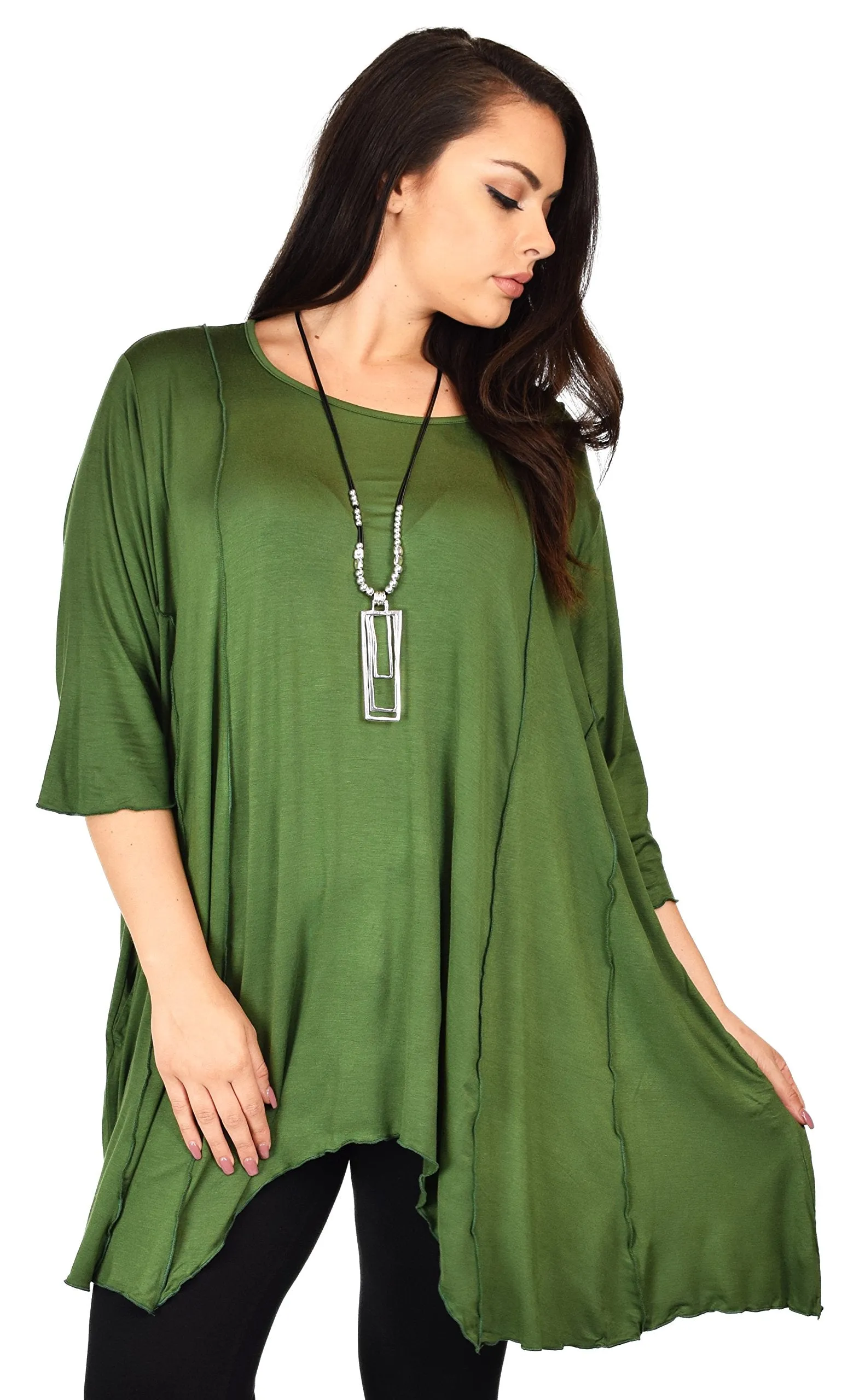 Plus Size Asymmetrical Fishtail Tunic Top w/Side Pockets