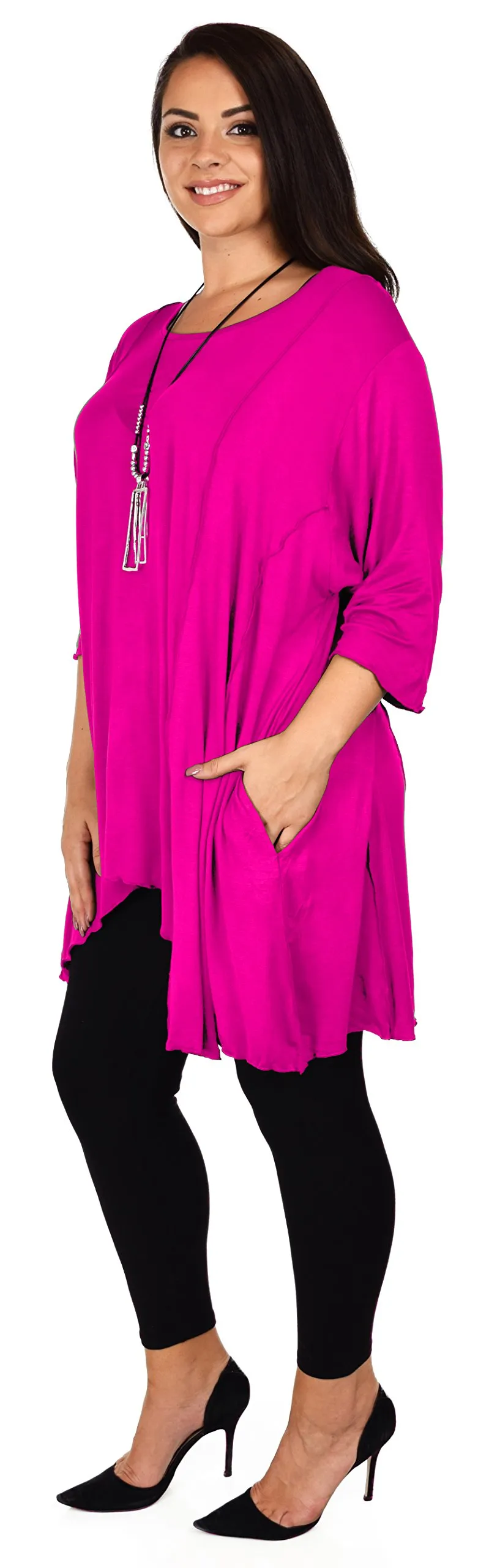 Plus Size Asymmetrical Fishtail Tunic Top w/Side Pockets