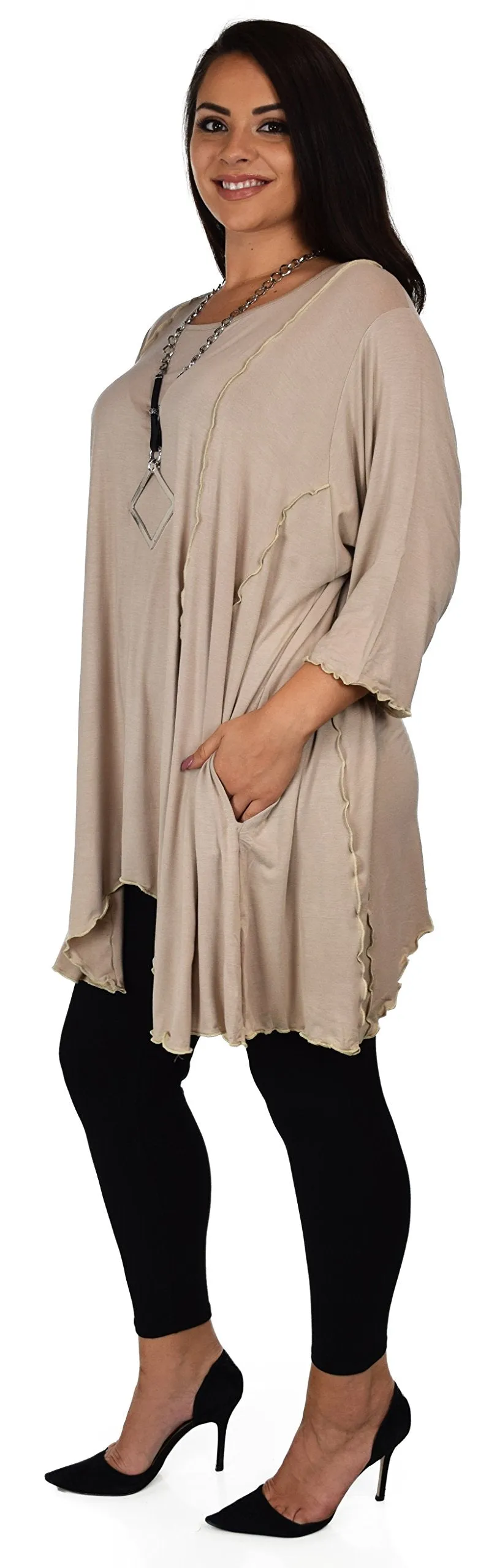 Plus Size Asymmetrical Fishtail Tunic Top w/Side Pockets