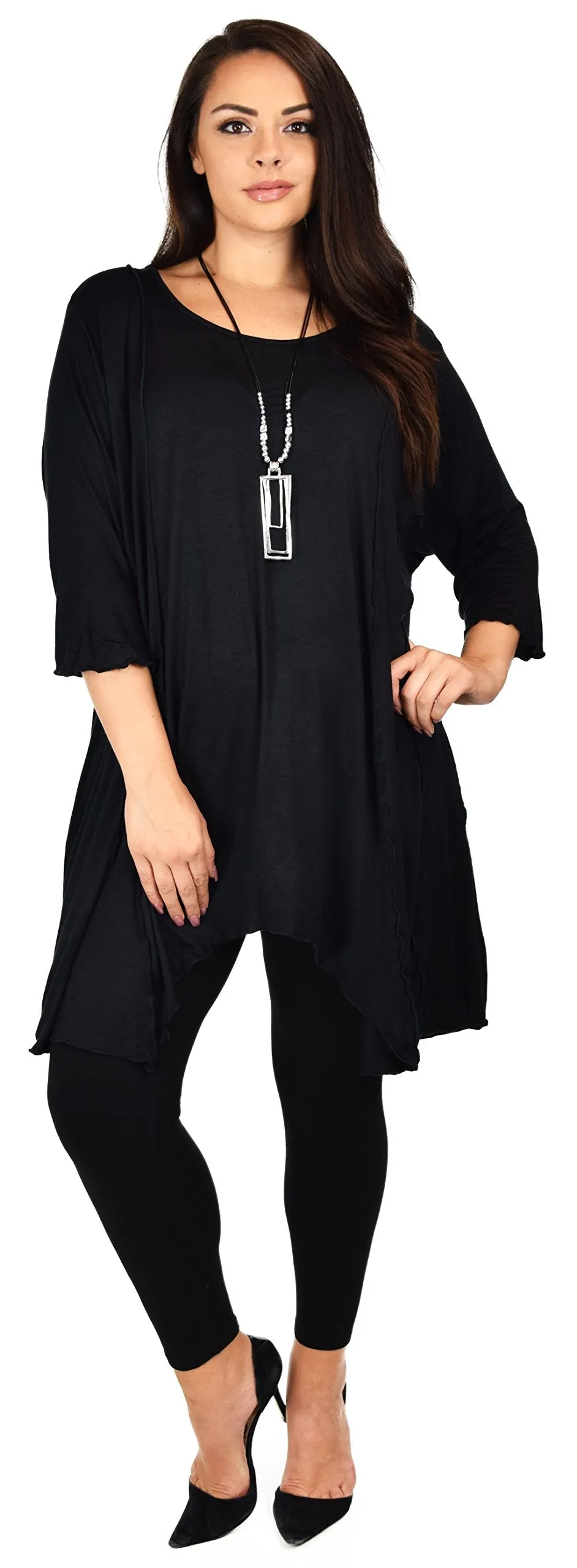 Plus Size Asymmetrical Fishtail Tunic Top w/Side Pockets