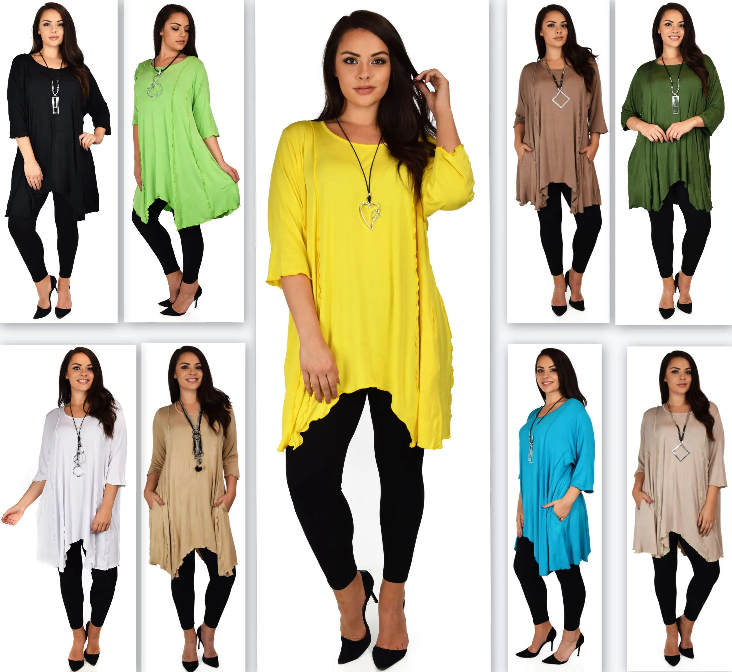 Plus Size Asymmetrical Fishtail Tunic Top w/Side Pockets