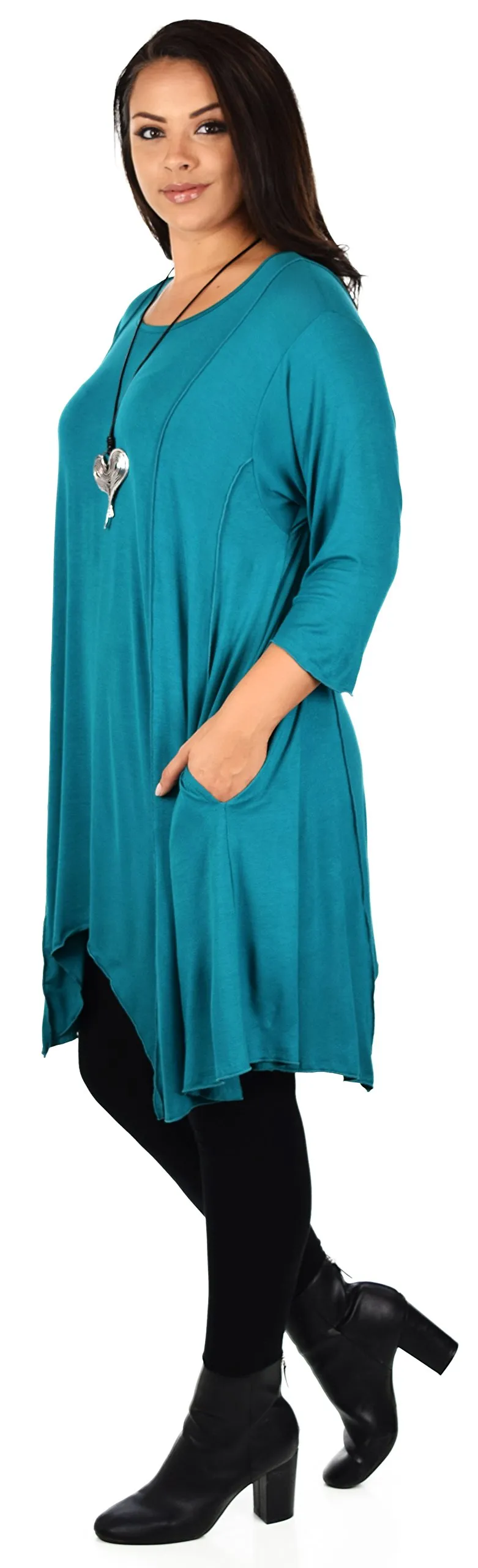 Plus Size Asymmetrical Fishtail Tunic Top w/Side Pockets