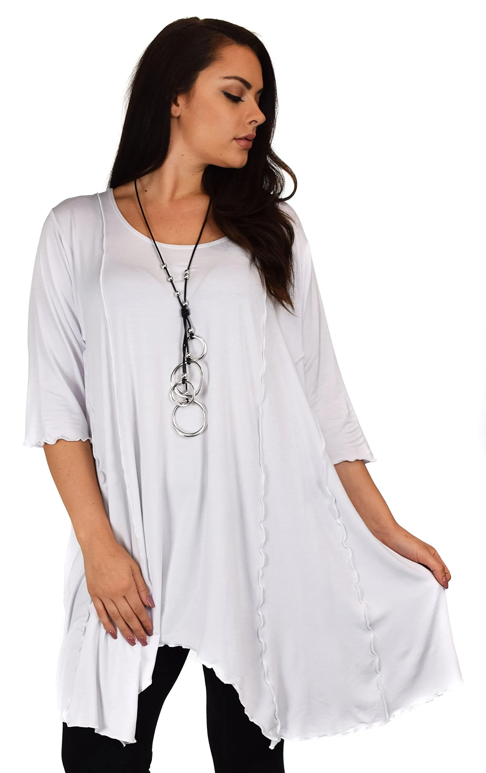 Plus Size Asymmetrical Fishtail Tunic Top w/Side Pockets