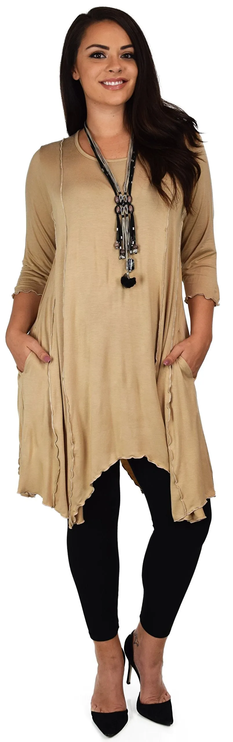 Plus Size Asymmetrical Fishtail Tunic Top w/Side Pockets