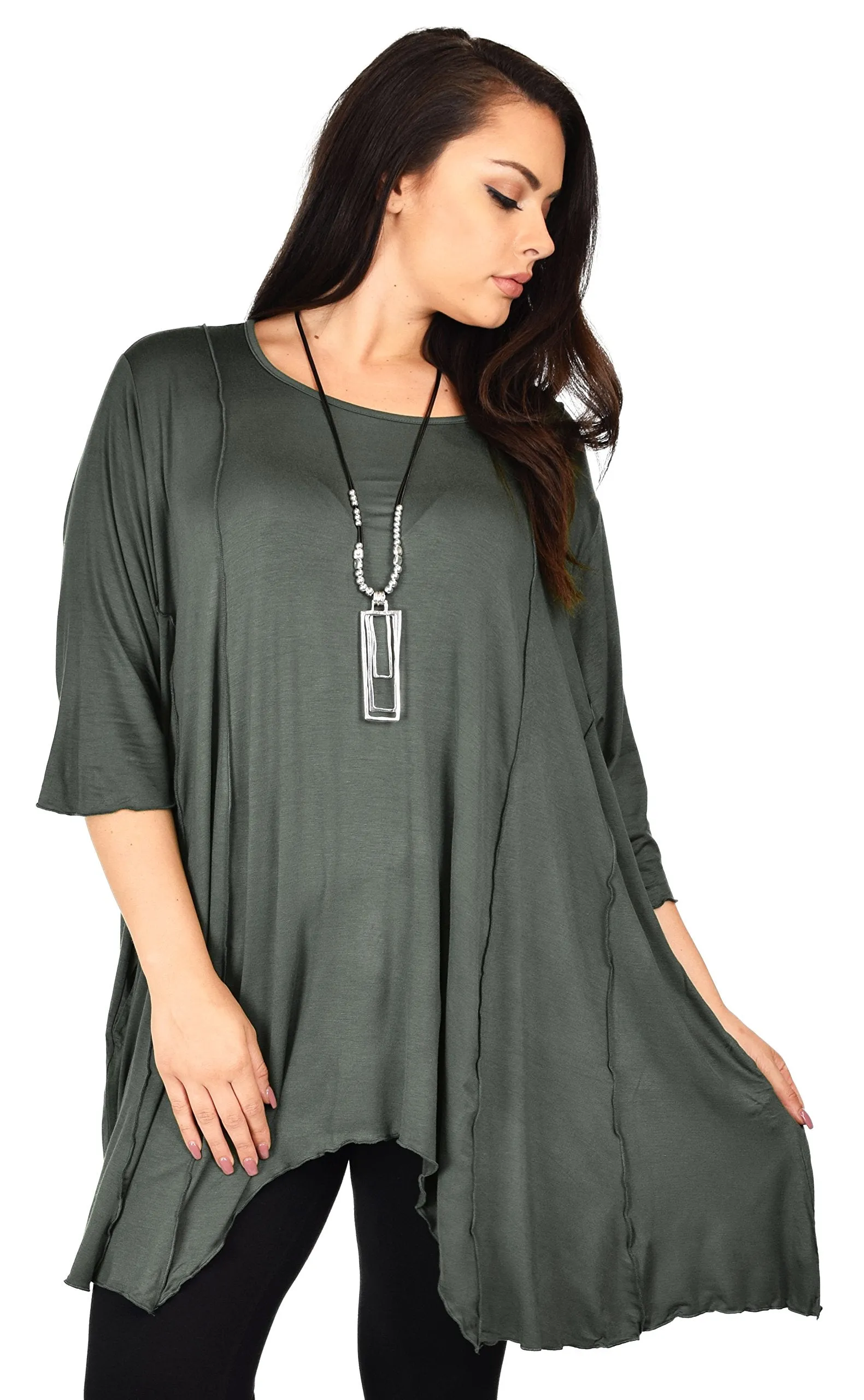 Plus Size Asymmetrical Fishtail Tunic Top w/Side Pockets