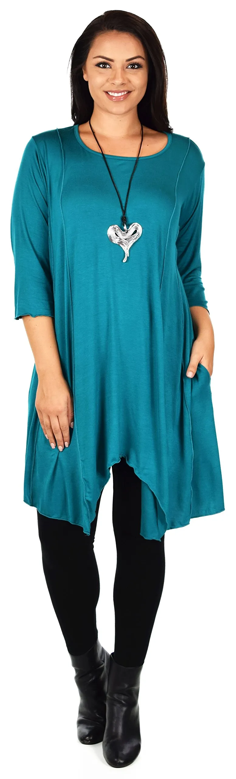 Plus Size Asymmetrical Fishtail Tunic Top w/Side Pockets