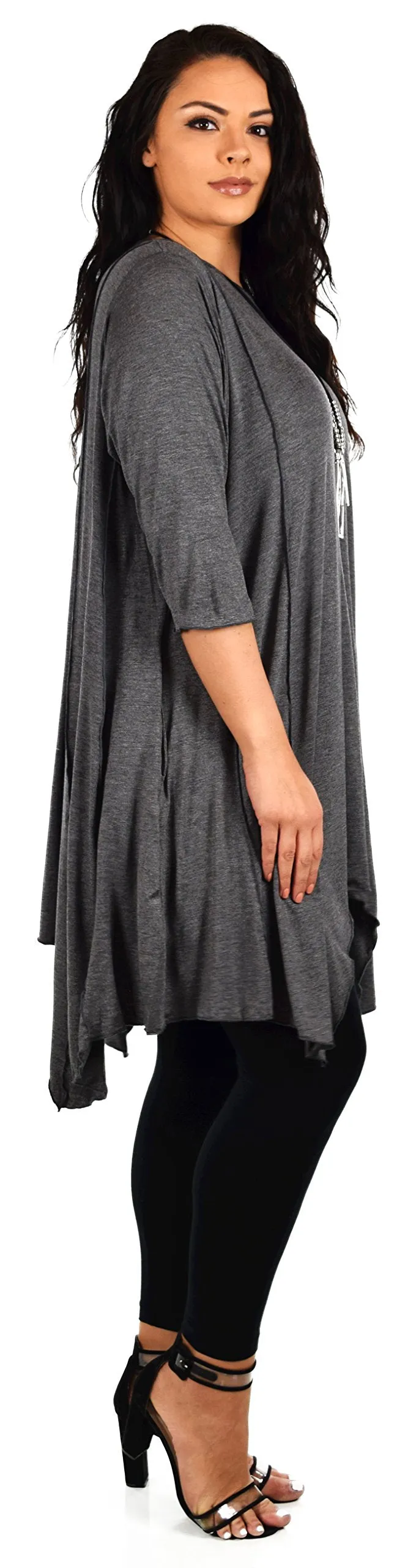 Plus Size Asymmetrical Fishtail Tunic Top w/Side Pockets
