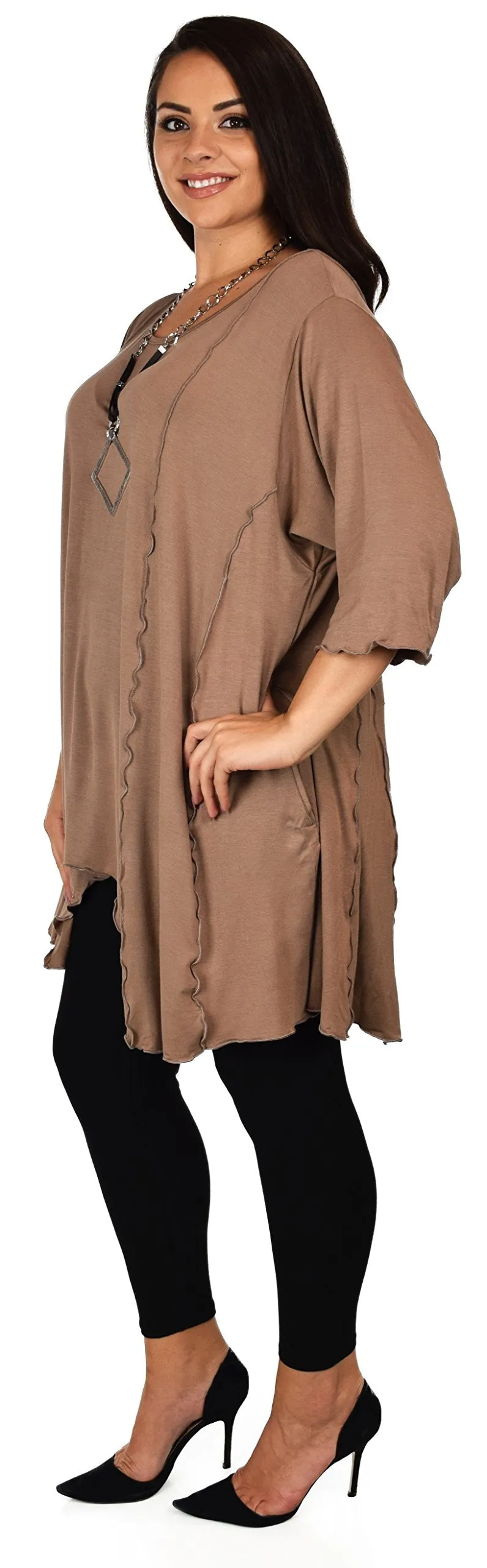 Plus Size Asymmetrical Fishtail Tunic Top w/Side Pockets