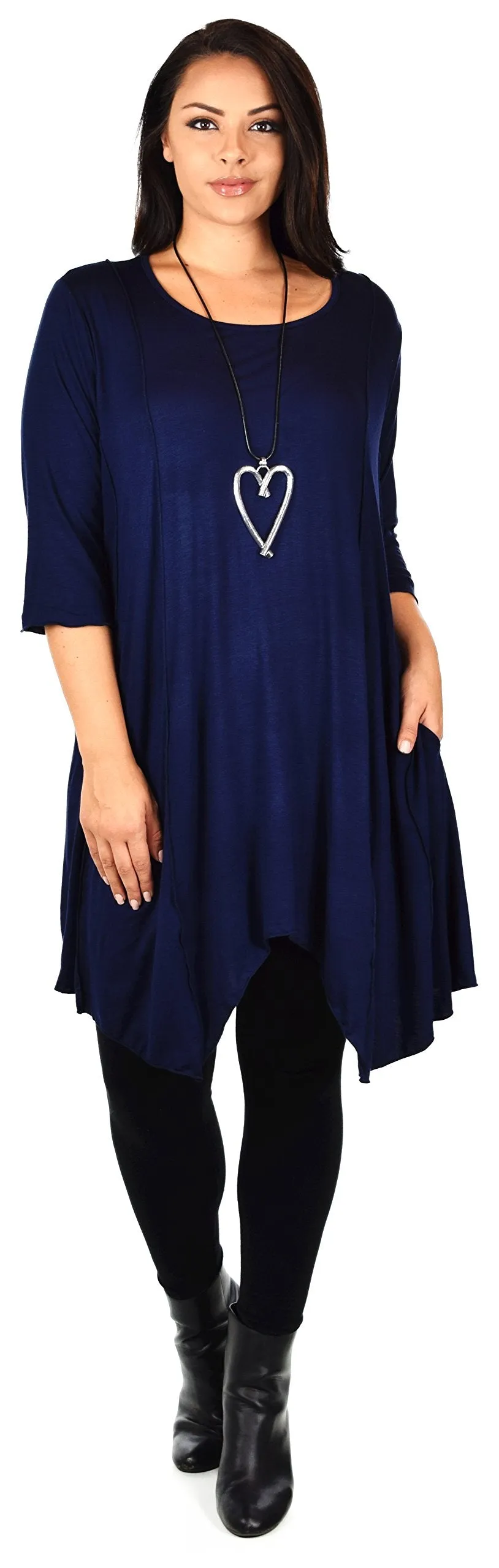 Plus Size Asymmetrical Fishtail Tunic Top w/Side Pockets