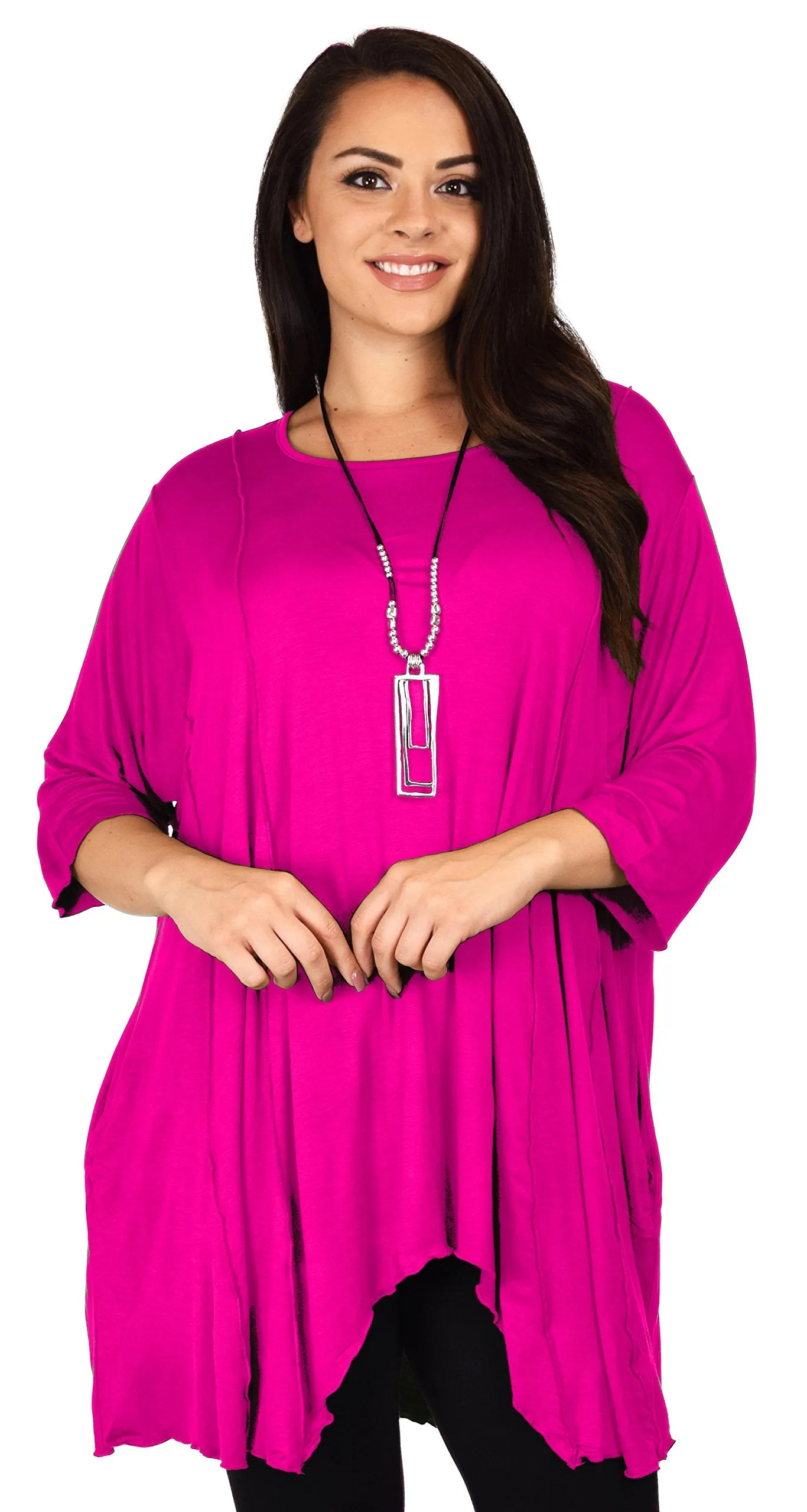 Plus Size Asymmetrical Fishtail Tunic Top w/Side Pockets