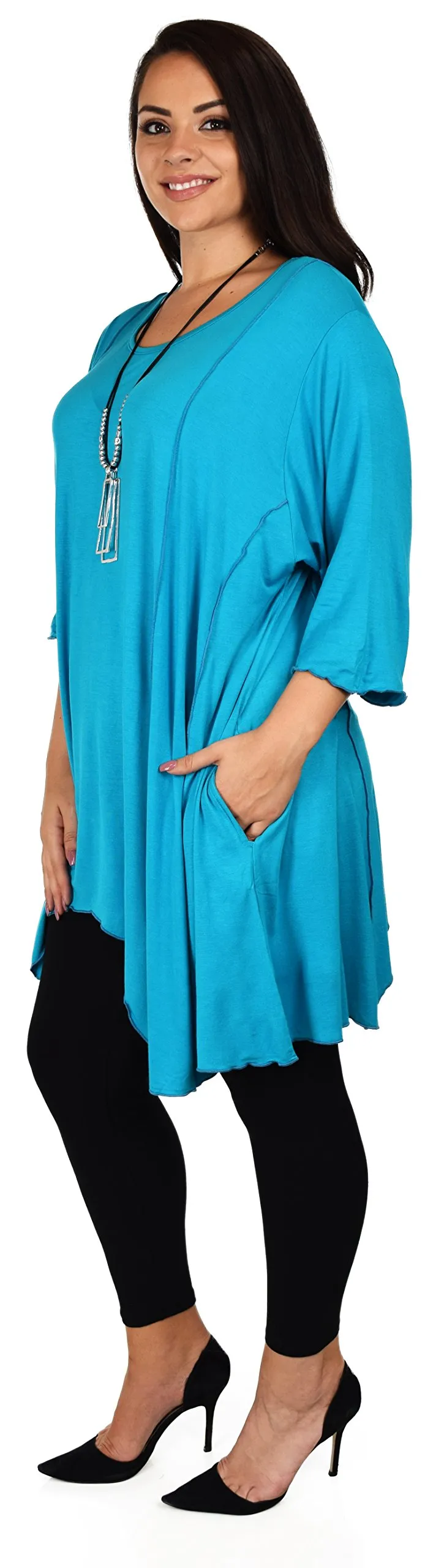 Plus Size Asymmetrical Fishtail Tunic Top w/Side Pockets