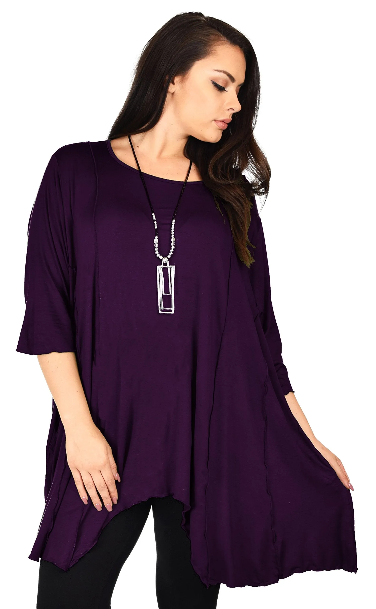 Plus Size Asymmetrical Fishtail Tunic Top w/Side Pockets