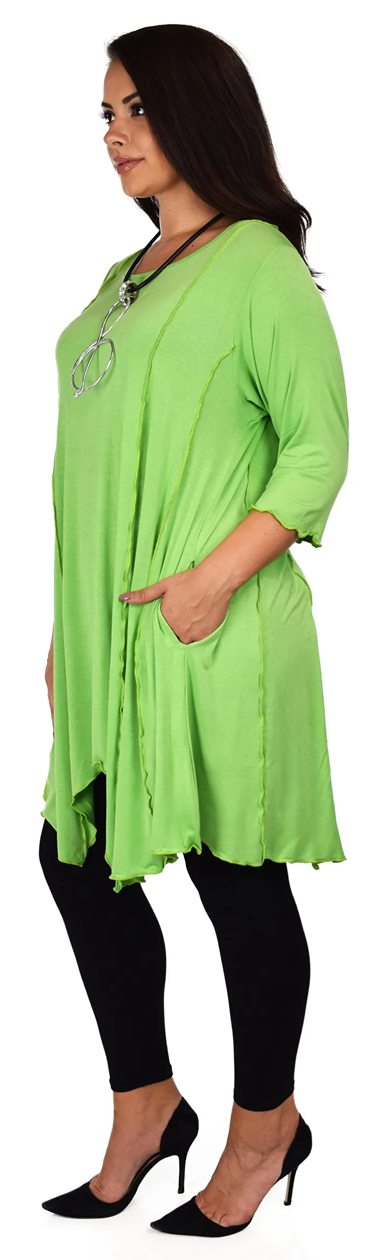 Plus Size Asymmetrical Fishtail Tunic Top w/Side Pockets