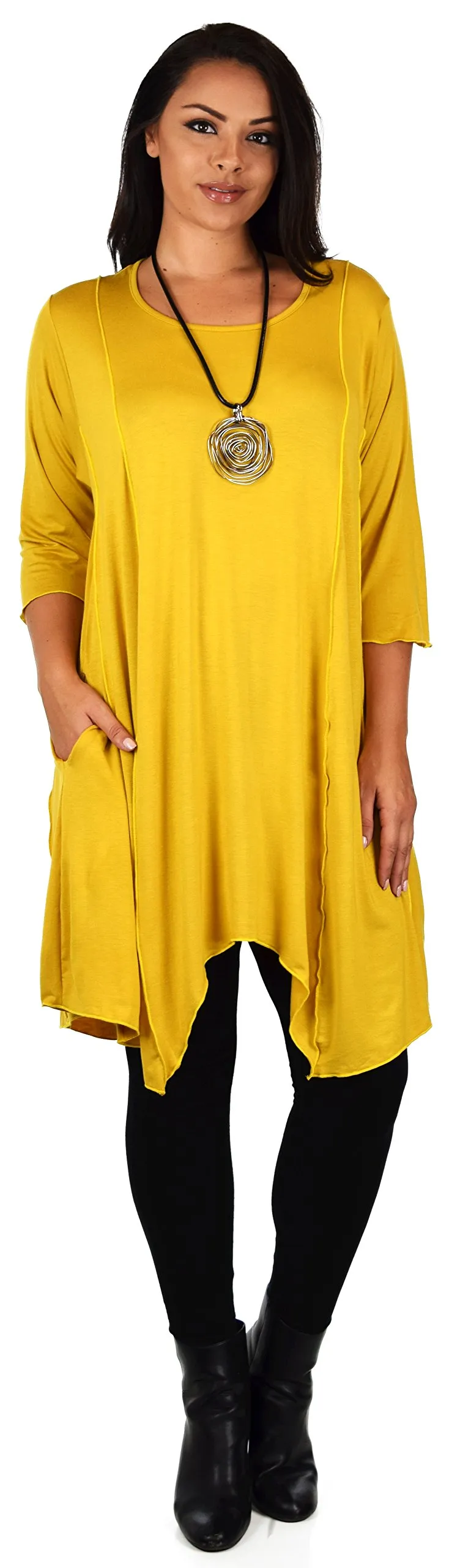 Plus Size Asymmetrical Fishtail Tunic Top w/Side Pockets
