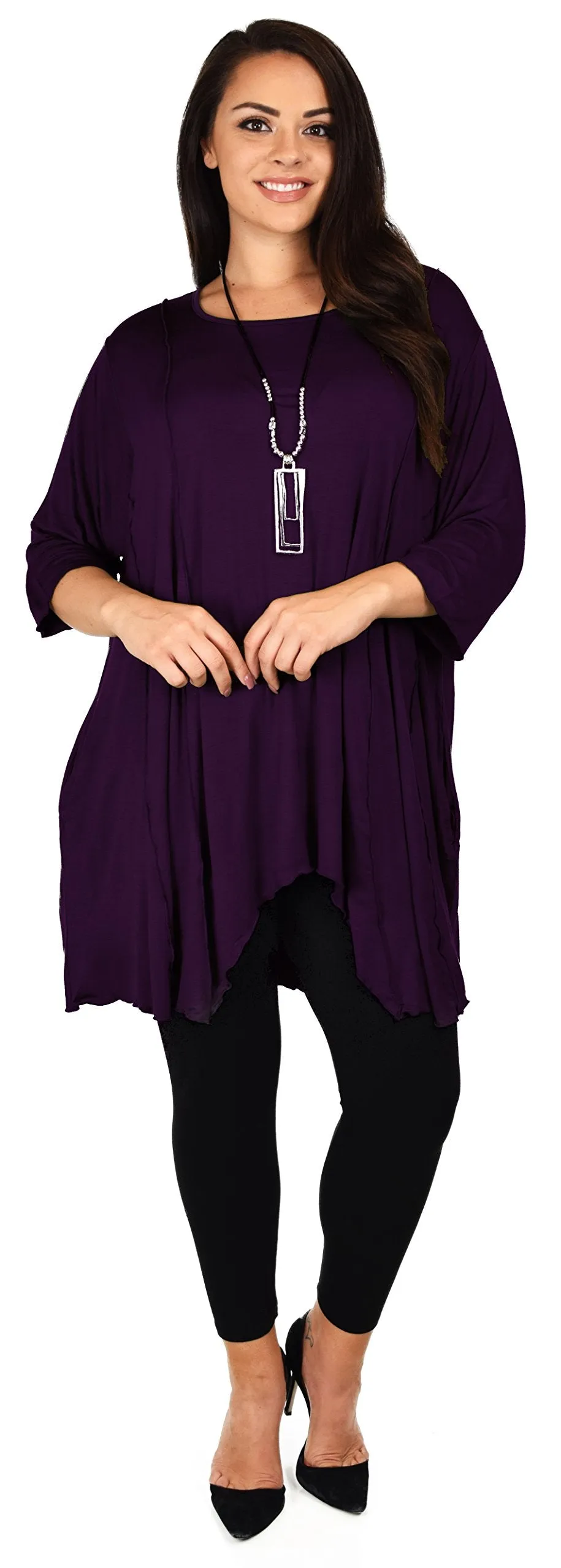 Plus Size Asymmetrical Fishtail Tunic Top w/Side Pockets