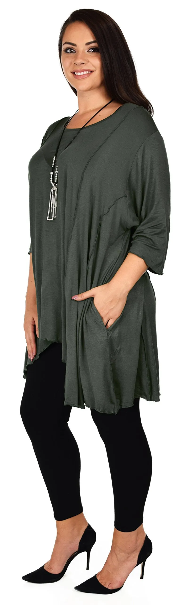 Plus Size Asymmetrical Fishtail Tunic Top w/Side Pockets