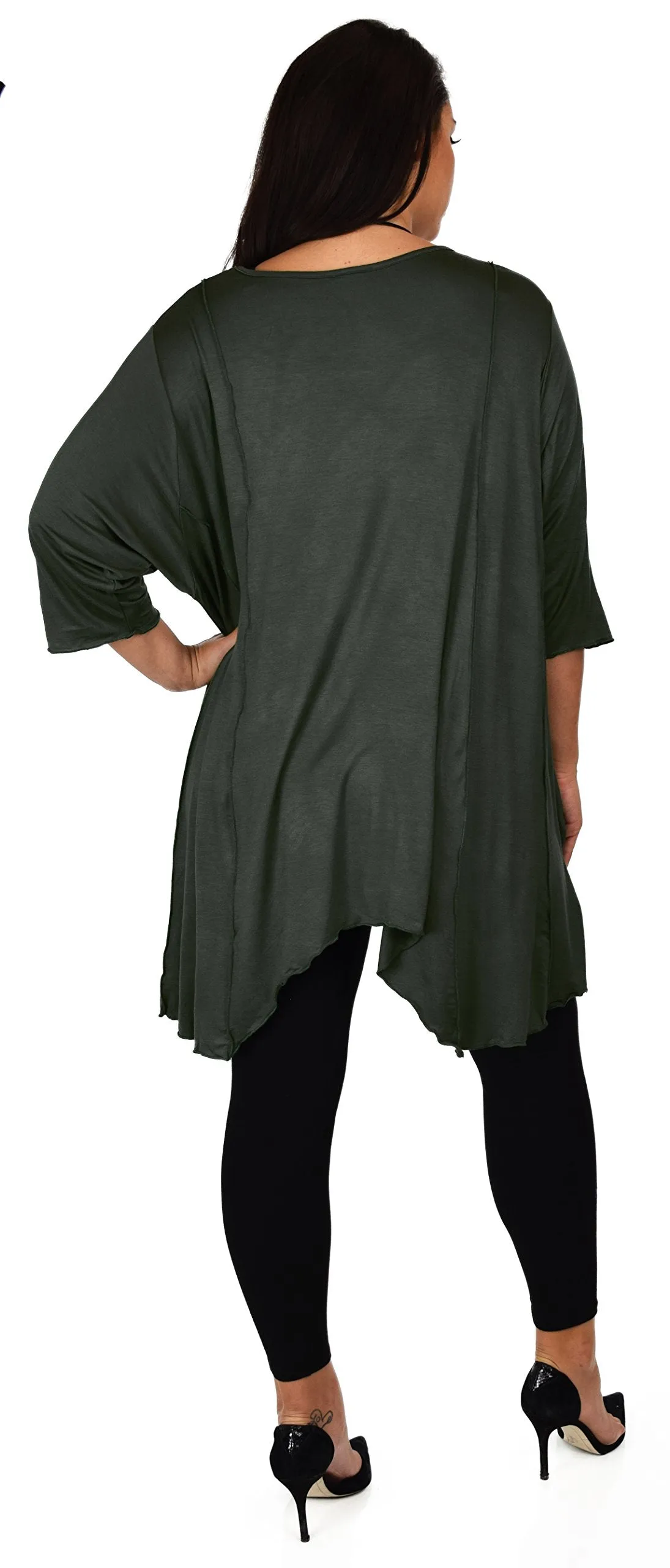Plus Size Asymmetrical Fishtail Tunic Top w/Side Pockets