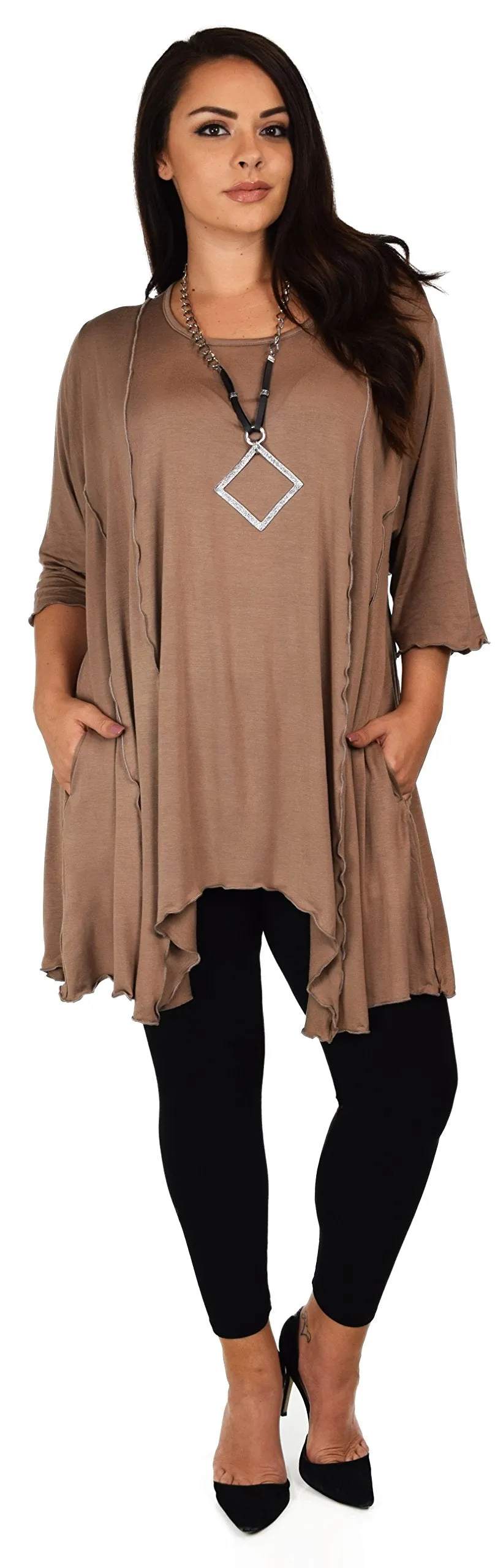 Plus Size Asymmetrical Fishtail Tunic Top w/Side Pockets