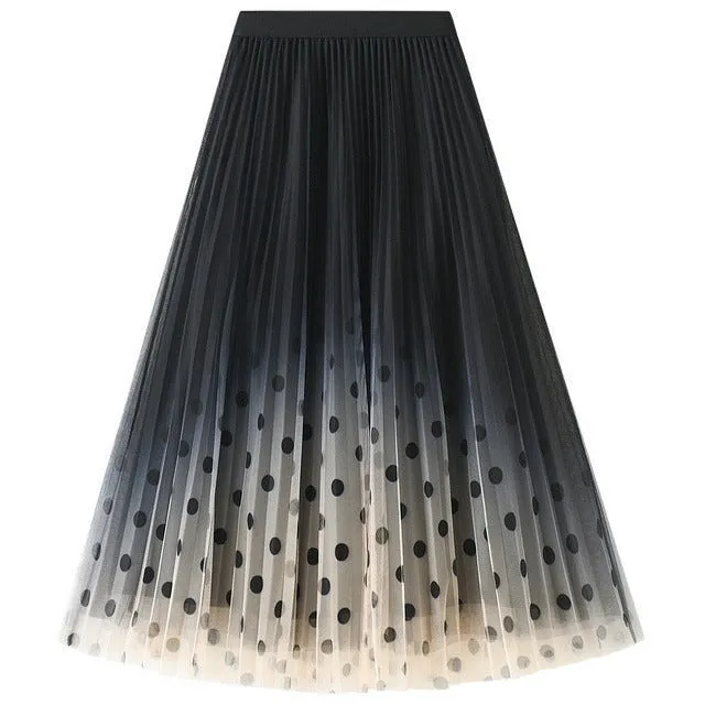 Polka Dot Mesh High Waist Skirt