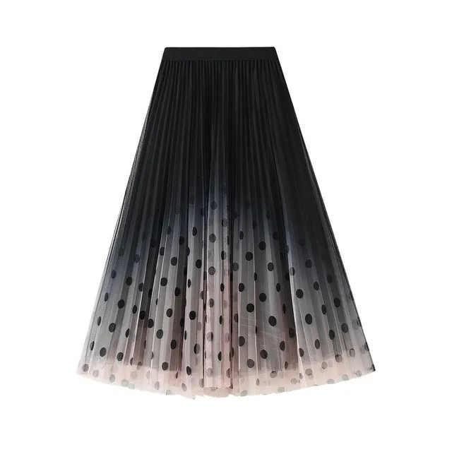 Polka Dot Mesh High Waist Skirt