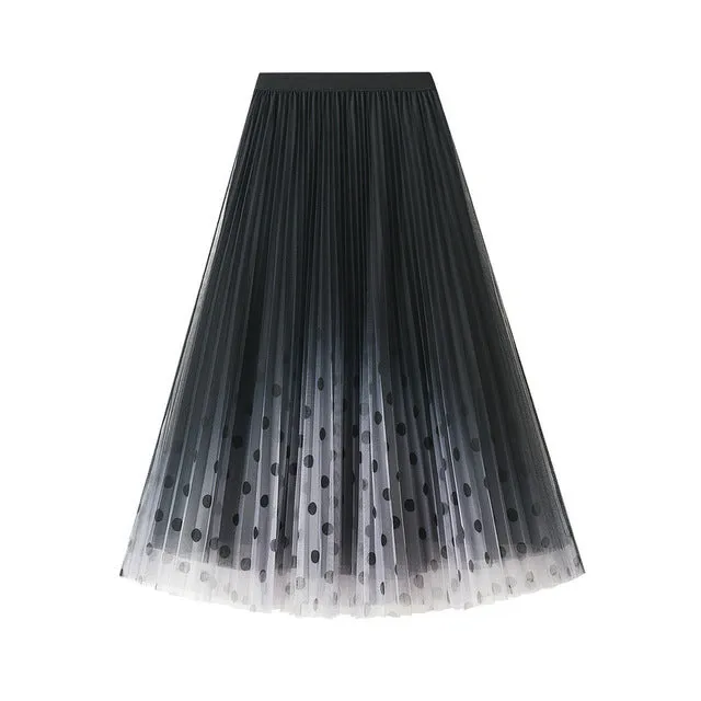 Polka Dot Mesh High Waist Skirt