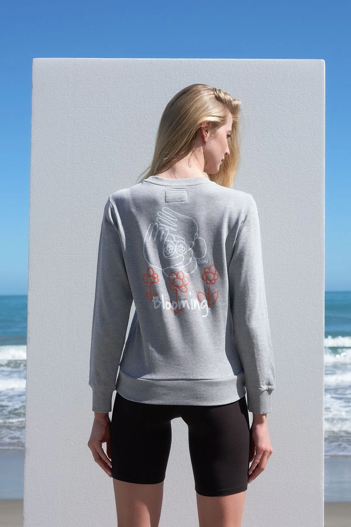 Printed Crew Neck Sweatshirt Grey Melange
