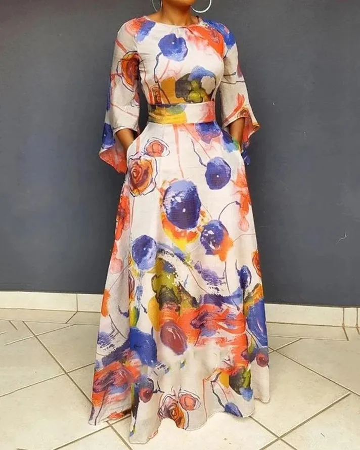 Printed Waist Pullover Dress