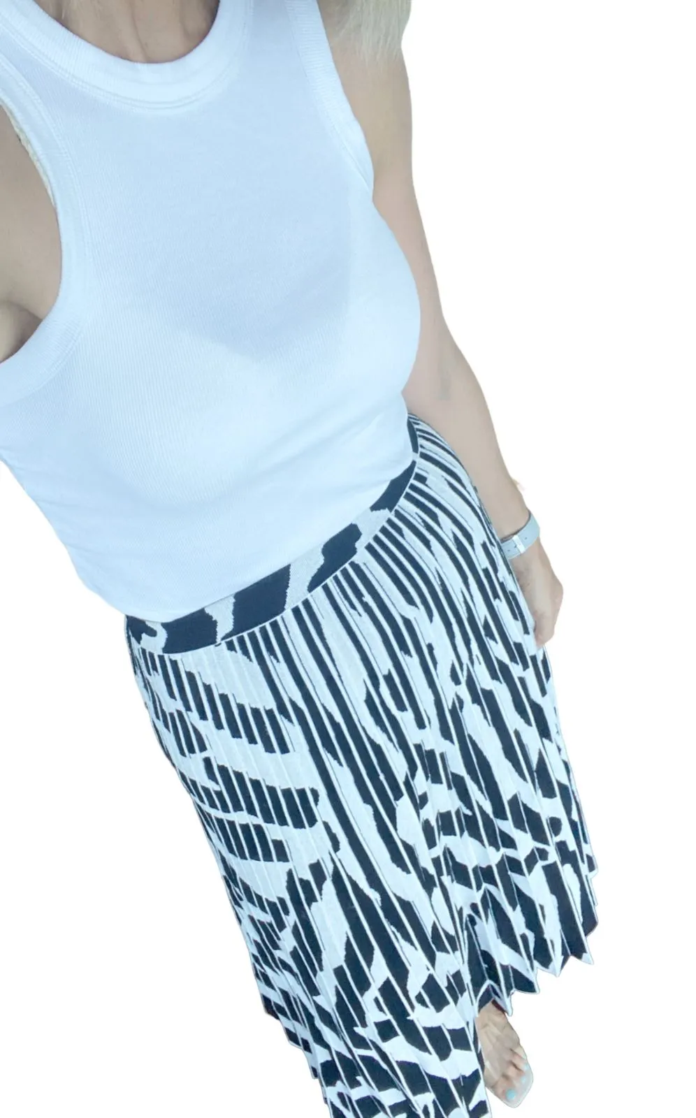 Proenza Schouler Pleated Zebra Midi Skirt | Stretch Knit, Elasticised, Sz Small