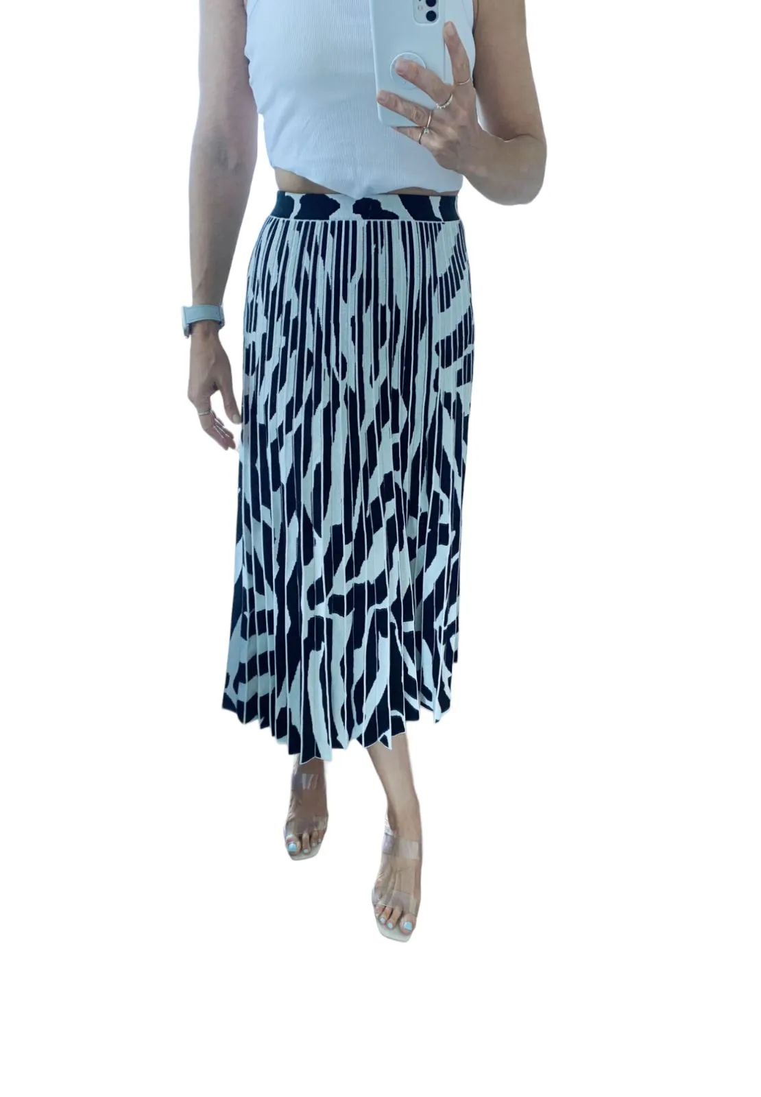 Proenza Schouler Pleated Zebra Midi Skirt | Stretch Knit, Elasticised, Sz Small