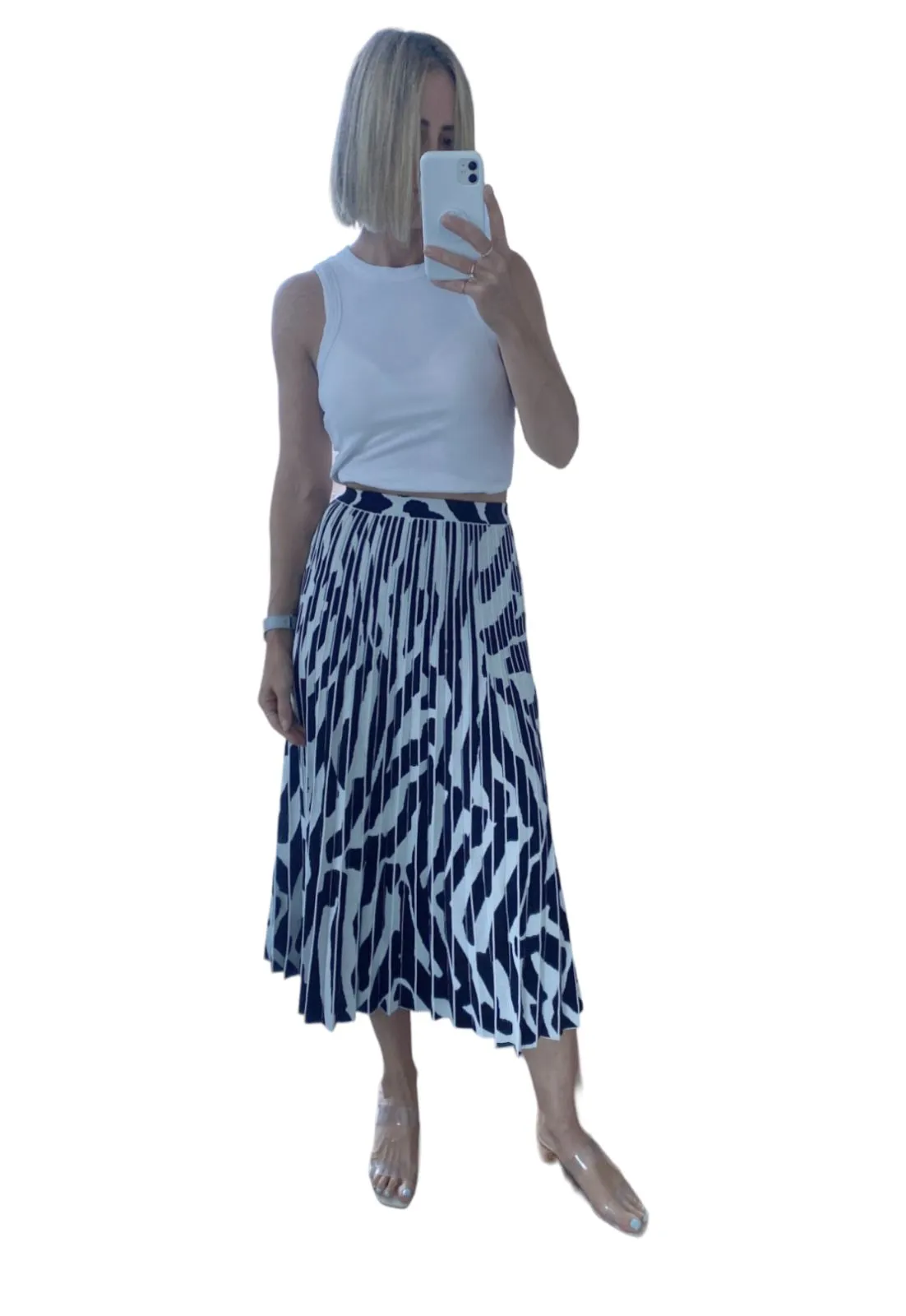 Proenza Schouler Pleated Zebra Midi Skirt | Stretch Knit, Elasticised, Sz Small