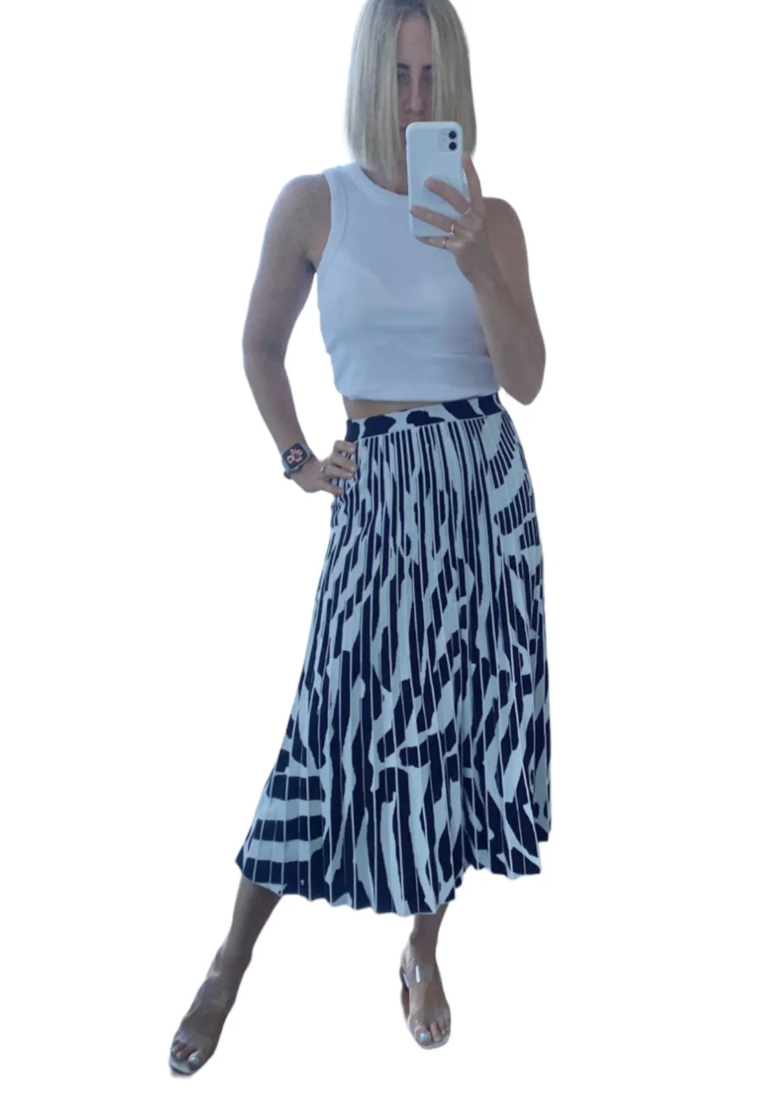 Proenza Schouler Pleated Zebra Midi Skirt | Stretch Knit, Elasticised, Sz Small
