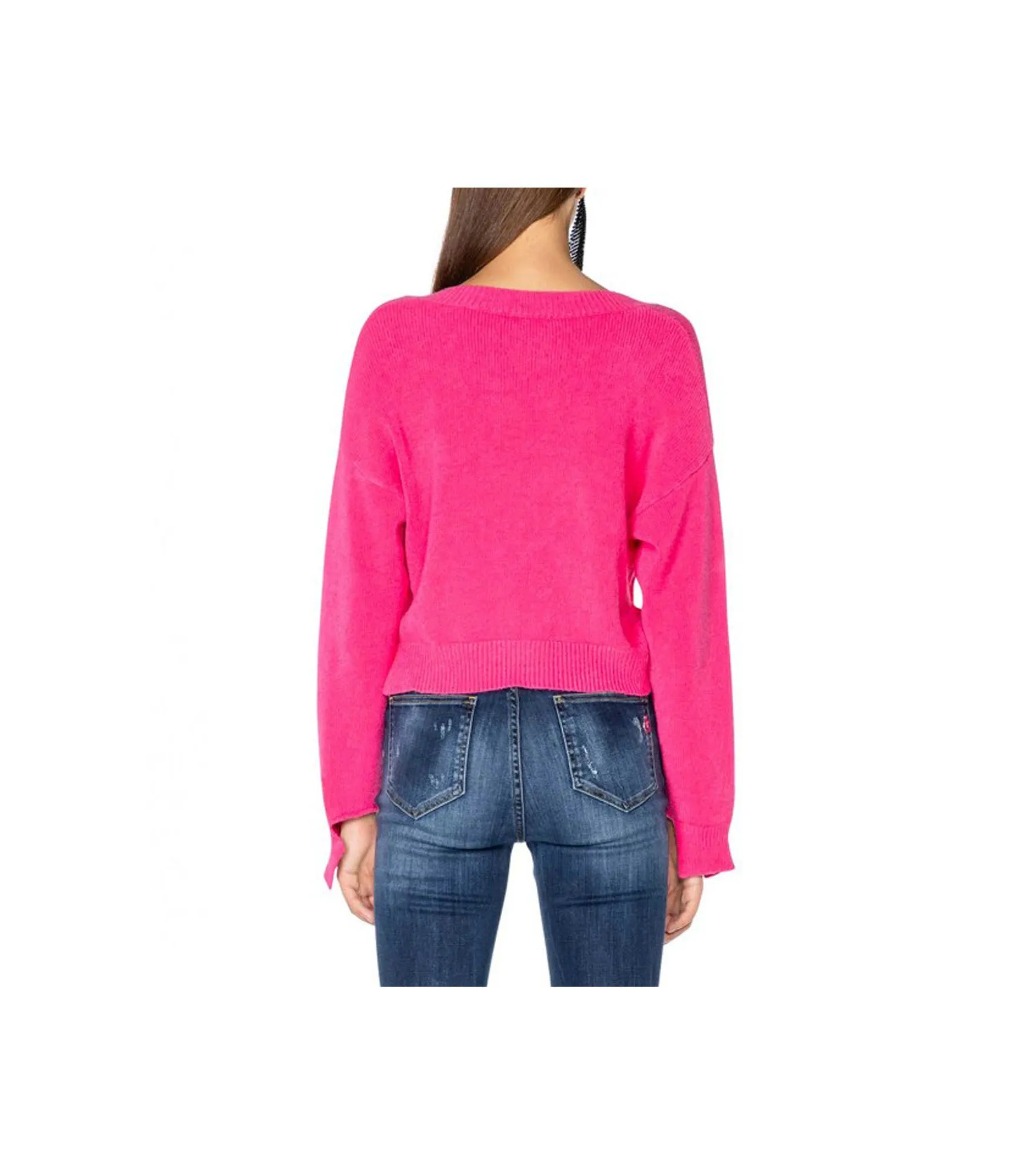 Pullover Corto In Maglieria - Fucsia