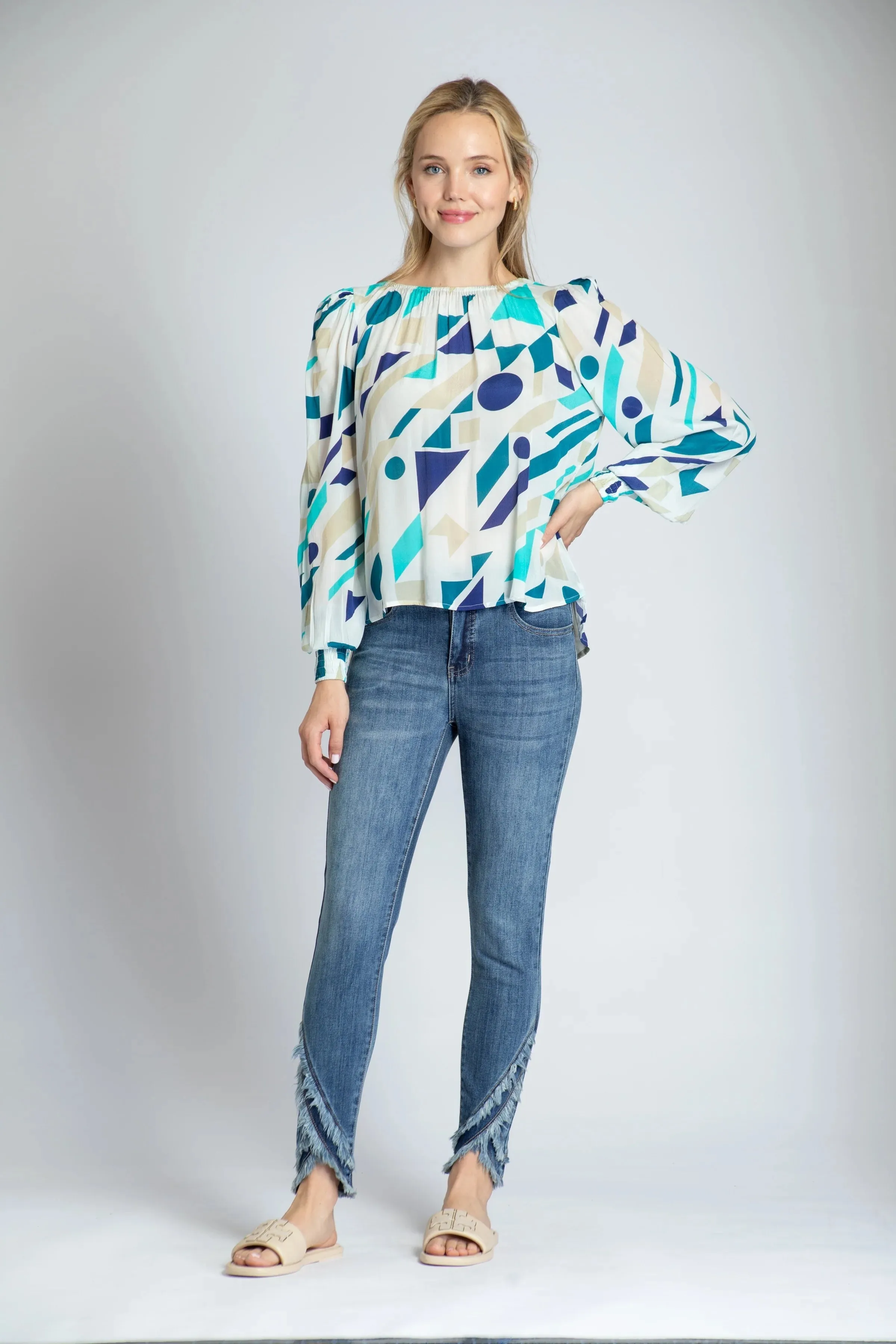 Pullover Top w/Smocked Cuff