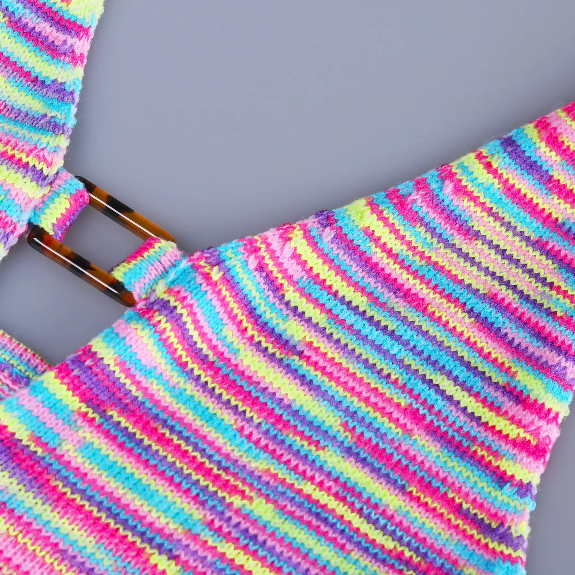 Rainbow Print Halter Cut Out Crop Top and Shorts 2 Piece Matching Set Club Fashion Outfits Loungewear Set
