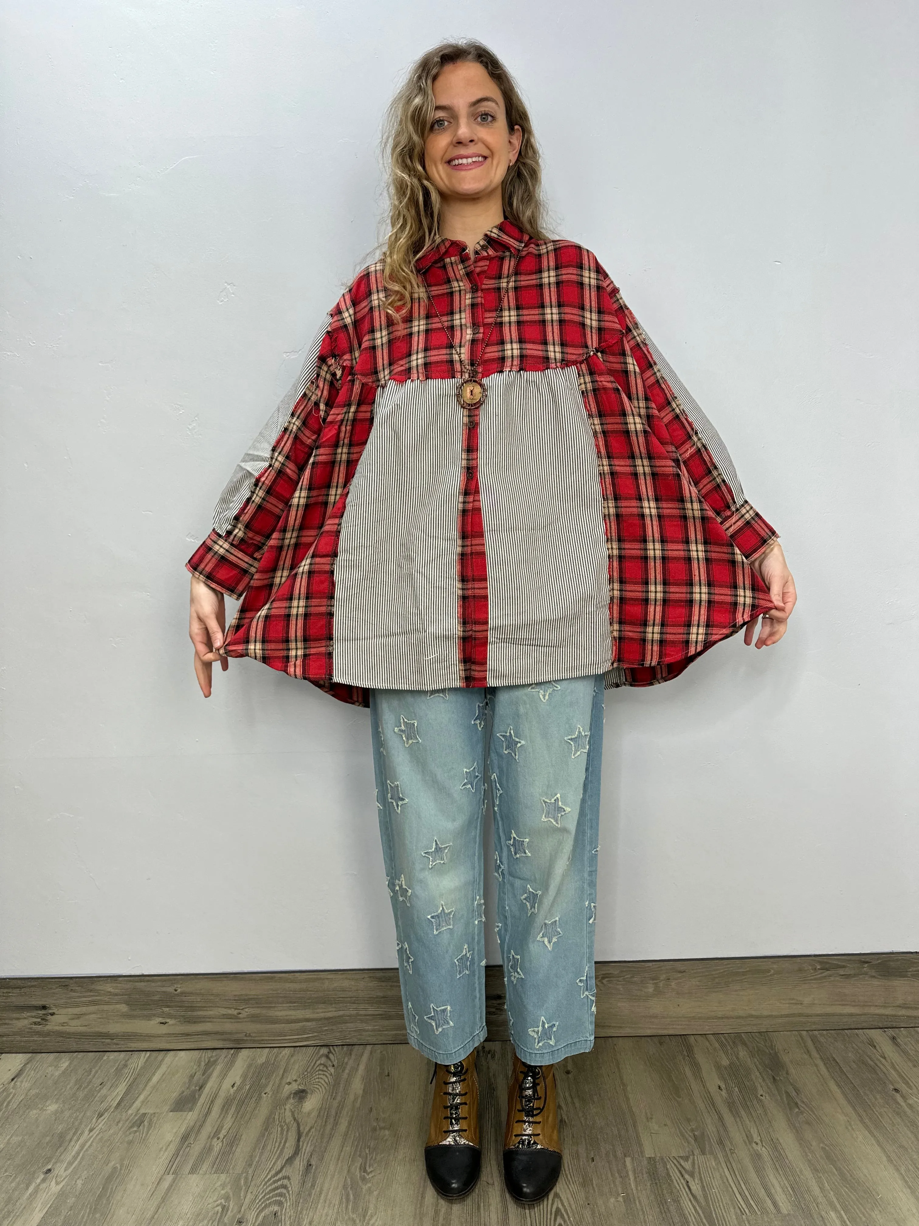 Red Mix-Match Plaid with Pockets