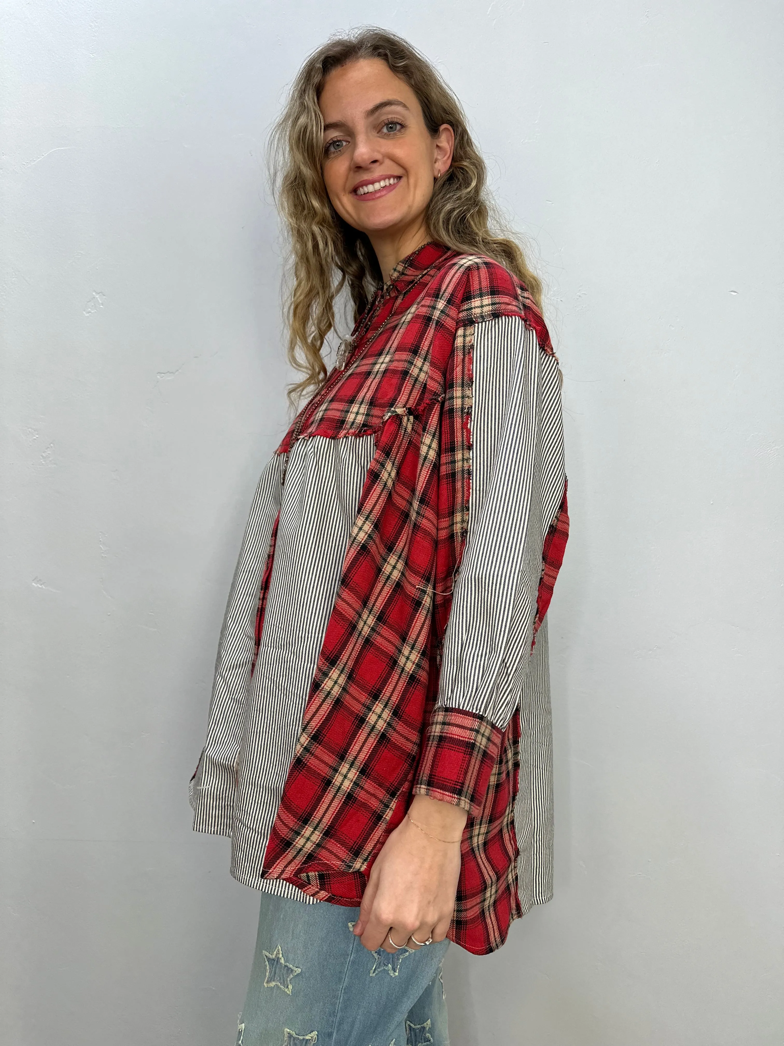 Red Mix-Match Plaid with Pockets