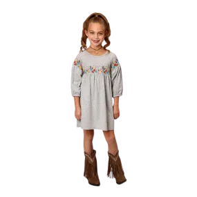 Roper Kid's Cotton Milange Grey Dress