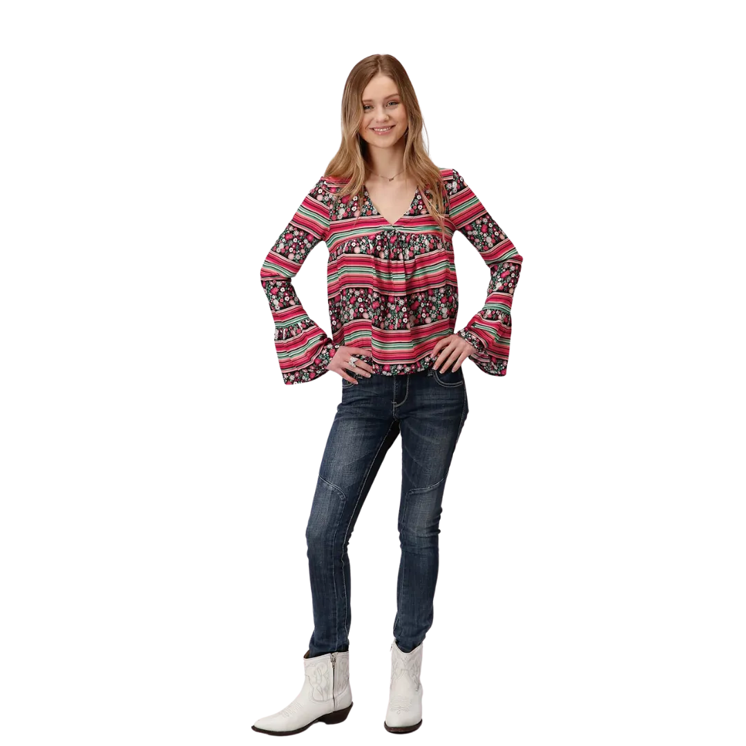 Roper Women's Floral Print Black Blouse