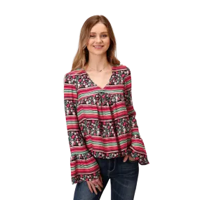 Roper Women's Floral Print Black Blouse