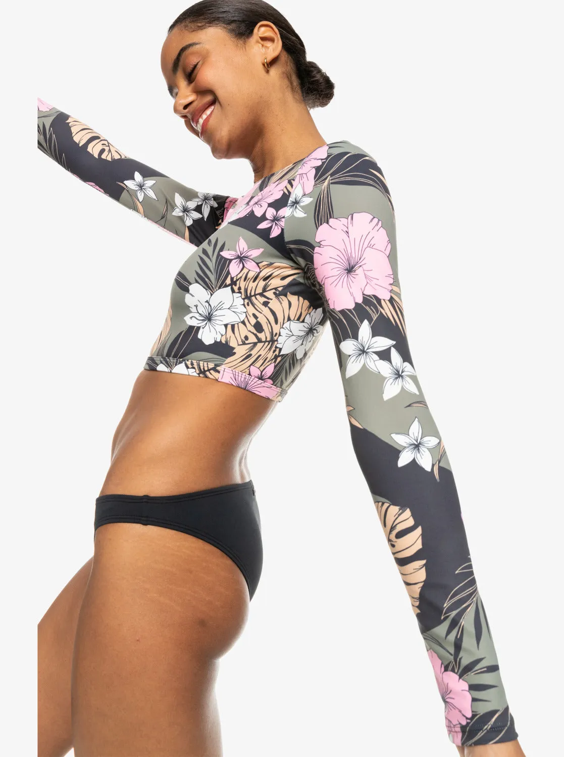 Roxy Pro Nose Ride Cropped Long-Sleeve Rashguard - Anthracite Classic Pro Surf