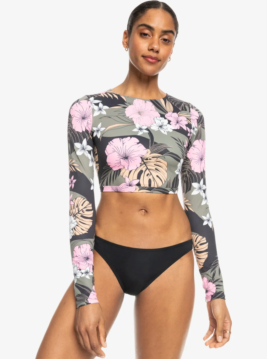 Roxy Pro Nose Ride Cropped Long-Sleeve Rashguard - Anthracite Classic Pro Surf